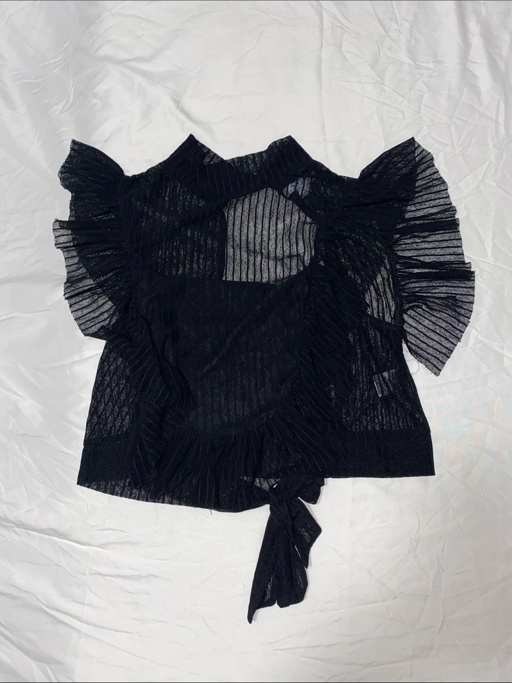 FAVLUX Black Sheer Ruffle Tie-Front Top